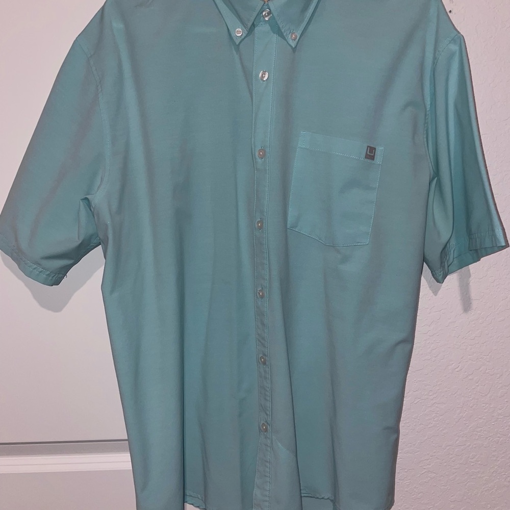 Huk Blue Casual Button Down Shirt Short Sleeve